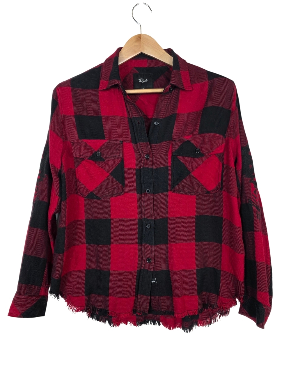 Rails Larsson Crimson Jet Embroidered Frayed edges Buffalo Plaid Button-Up shirt